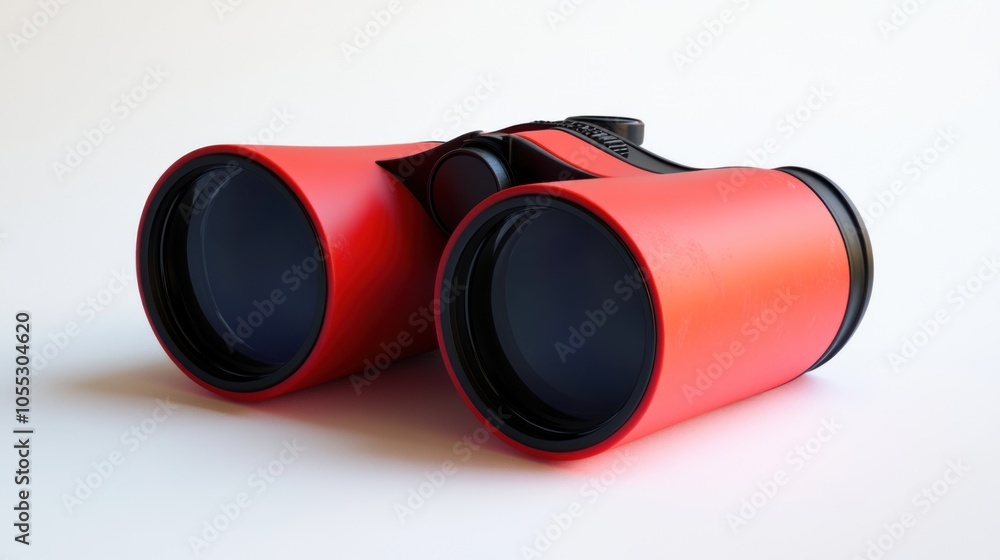 Red Binoculars on a White Background Red Binoculars on a White Background