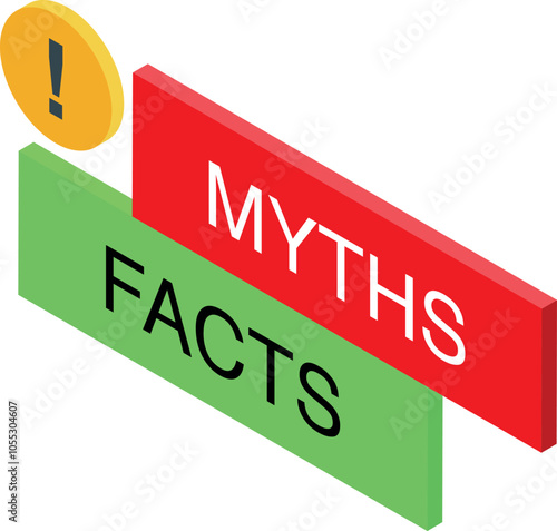 Facts versus myths signs showing true information versus lies with an exclamation point warning sign