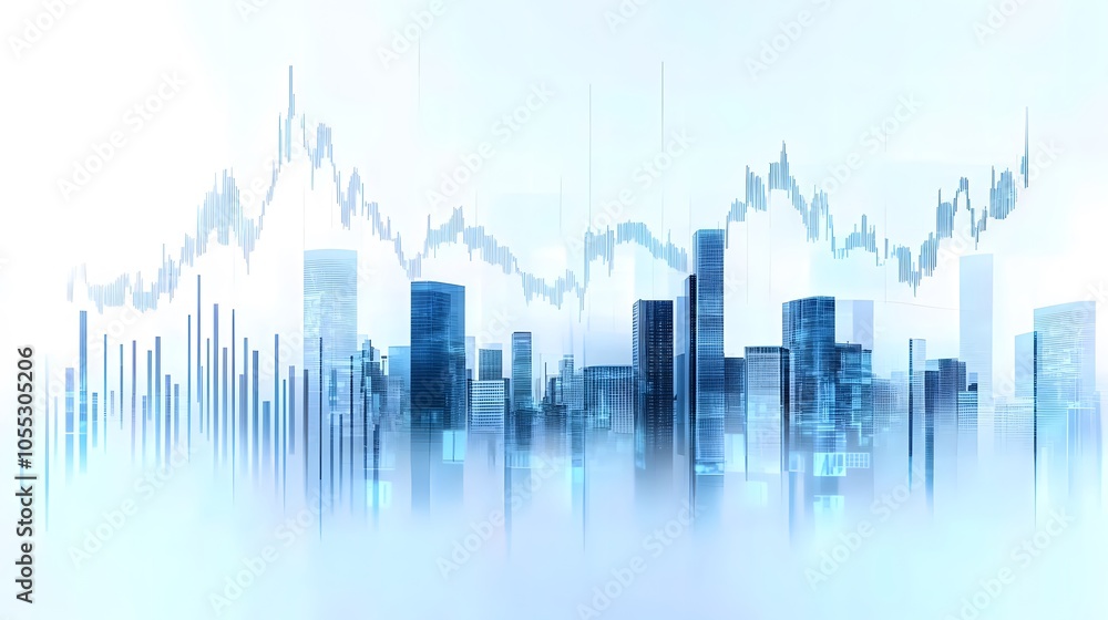 City Skyline Blended with Financial Graphs Using Double Exposure Effect, Featuring Transparent Buildings, Tech-Inspired Colors, and Digital Analytics for Economic Data Visualization in Futuristic City Skyline Blended with Financial Graphs Using Double Exposure Effect, Featuring Transparent Buildings, Tech-Inspired Colors, and Digital Analytics for Economic Data Visualization in Futuristic