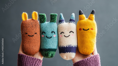 Cute sock puppets in playful colors, showcasing creativity and fun. These charming handmade puppets bring joy and imagination to playtime