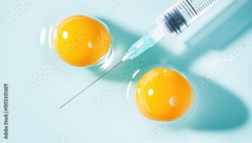 Close-up of in vitro fertilization process showing egg and needle for sperm injection under microscope