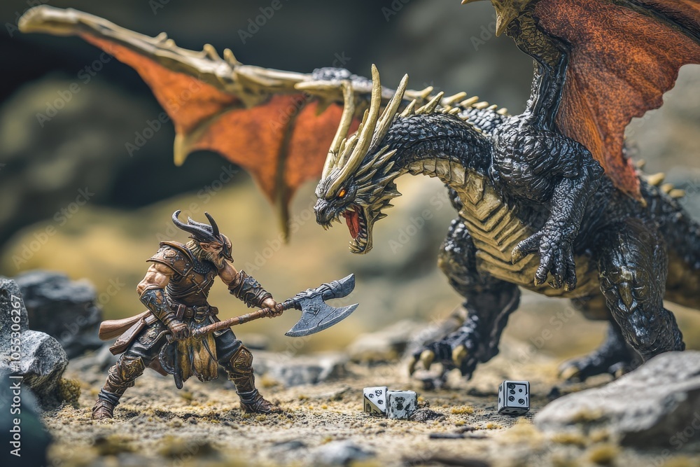 Obraz premium Dungeons and Dragon Miniatures in Epic Strike with Detailed Axes on Battlefield