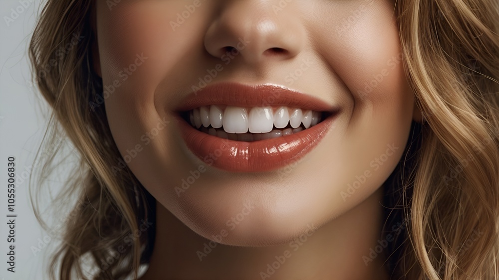 close up of a woman's smiling lips with neat teeth visible close up of a woman's smiling lips with neat teeth visible