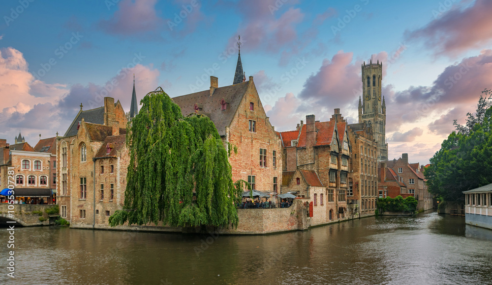 Fototapeta premium The Belfry Tower and canals in the beautiful city of Bruges Belgium