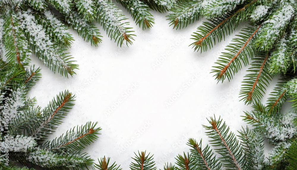 Christmas border made of fir branches on a white background Christmas border made of fir branches on a white background