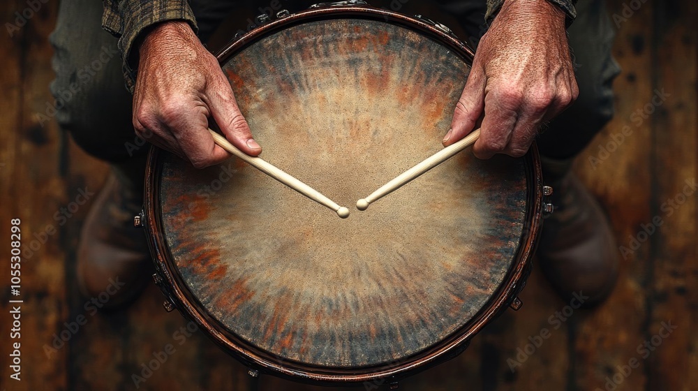 Obraz premium Hands drumming on a textured surface.