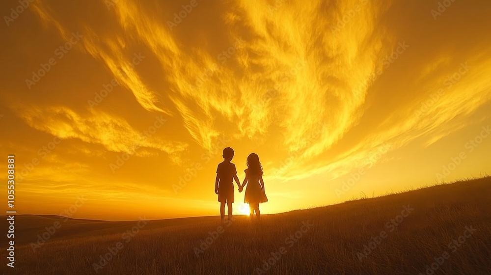 Siblings enjoying a sunset. Siblings enjoying a sunset.