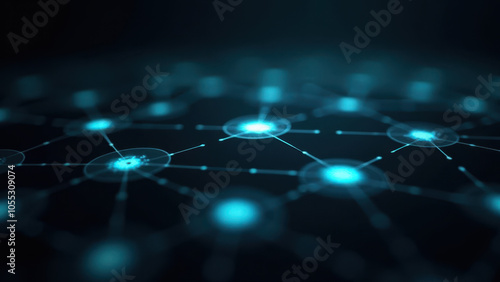 Abstract digital network with glowing blue lines and nodes.