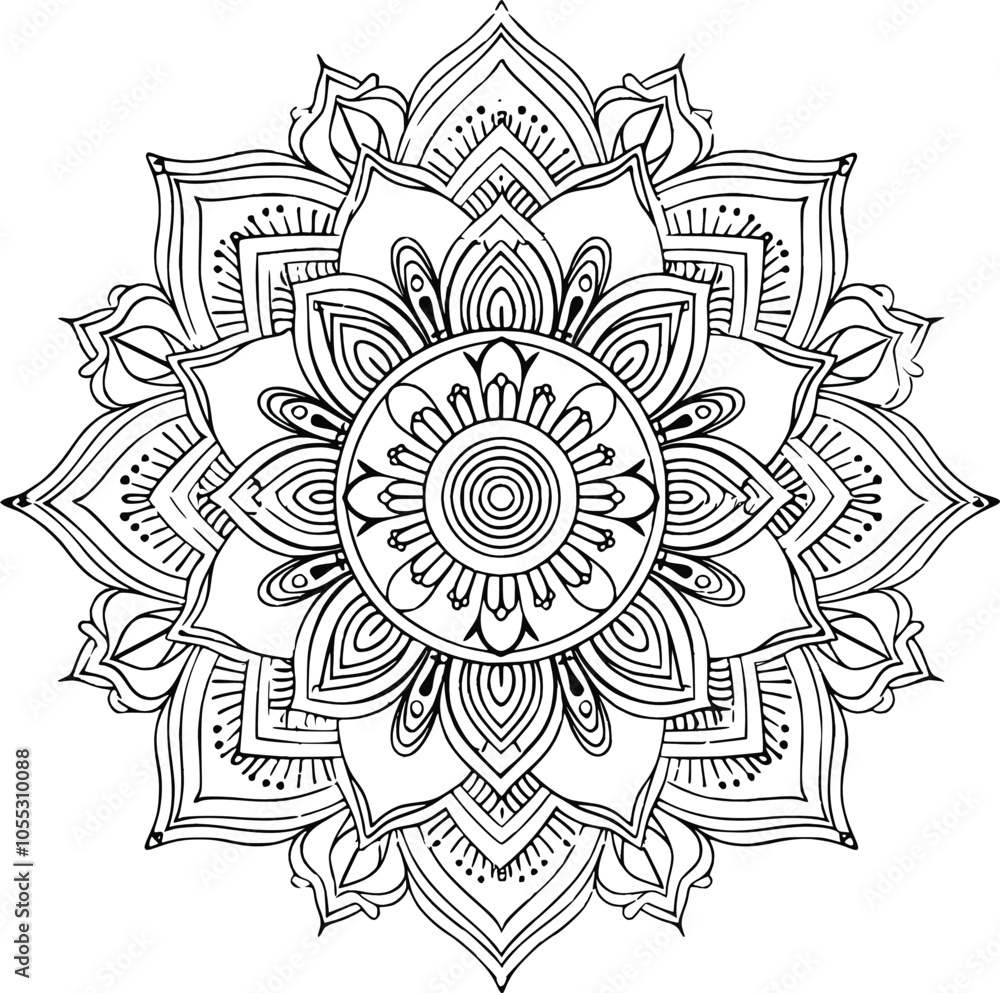 Fototapeta premium Decorative pattern in oriental style. Coloring book page, Henna tattoo mandala. Mehndi style