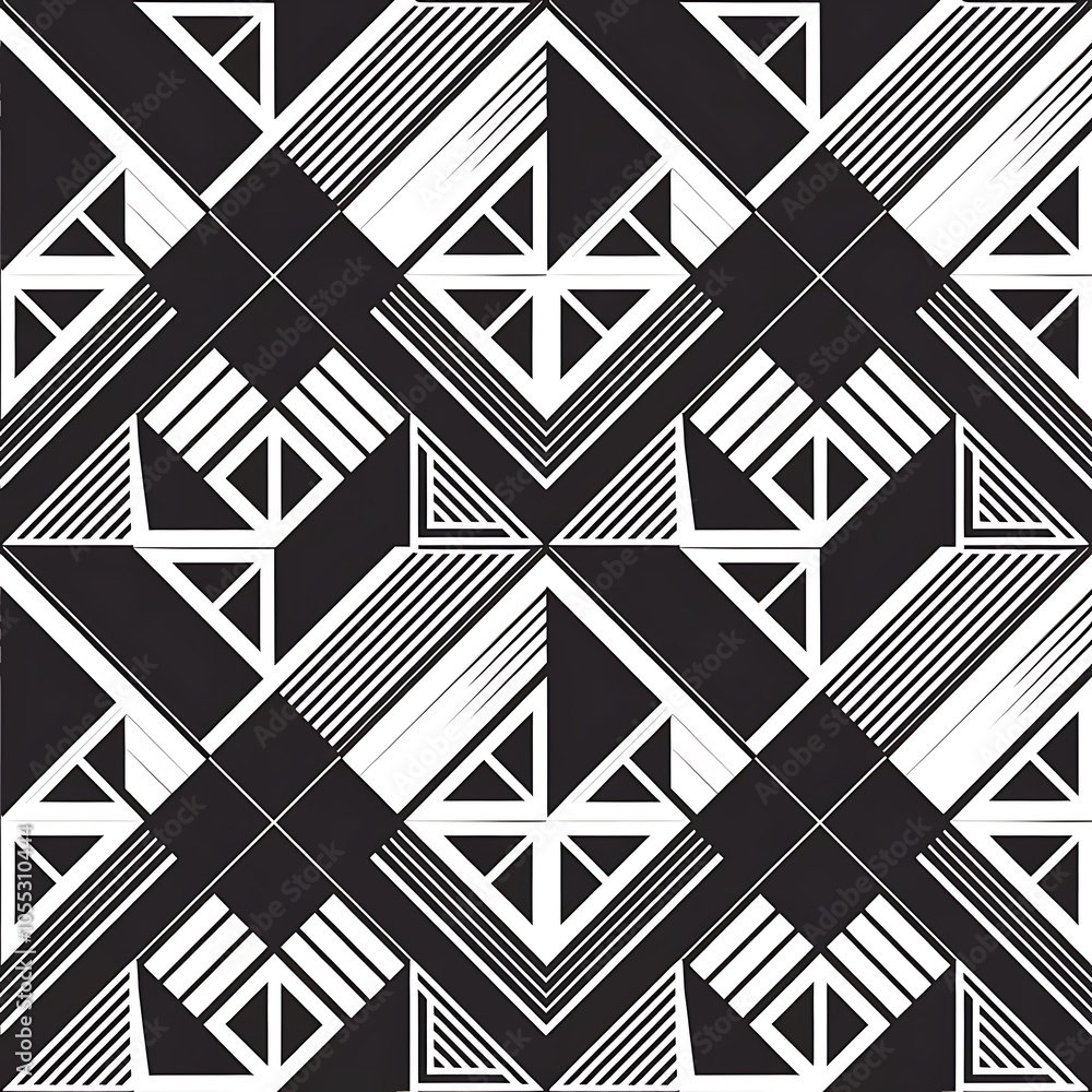 Fototapeta premium Black and white geometric seamless pattern with line.