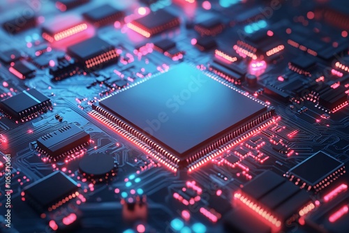 Closeup of a Microchip on a Circuit Board: Technology and Innovation