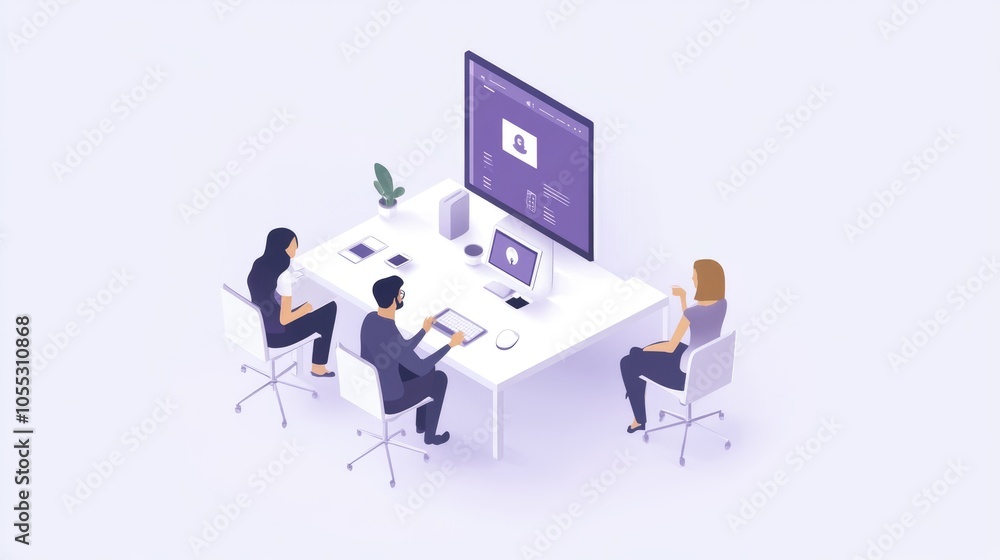 Three People Working Together in a Modern Office Three People Working Together in a Modern Office