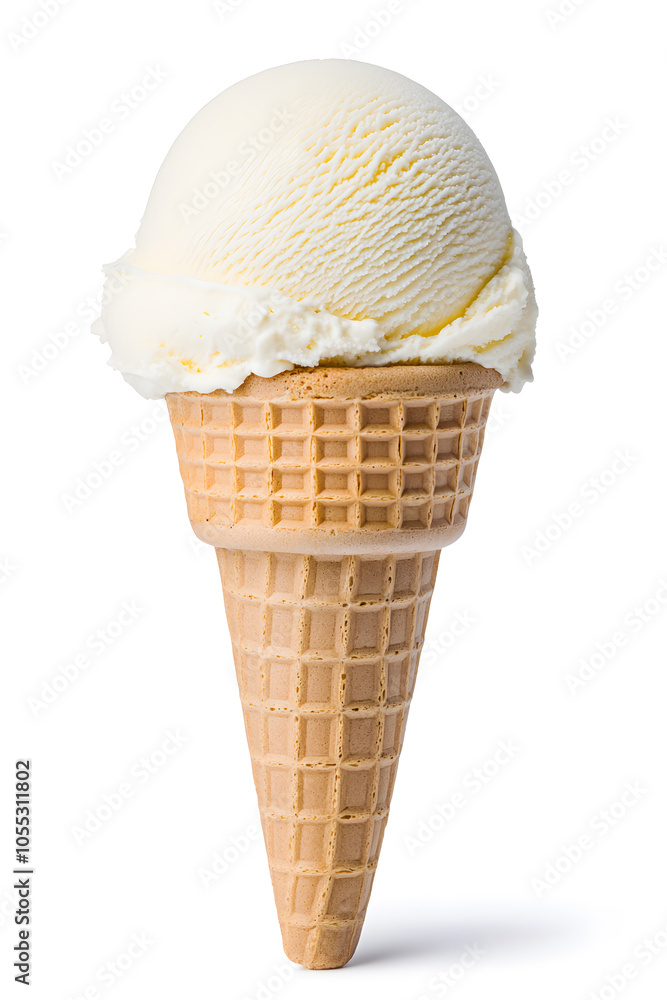 Ice cream scoops in a cone, isolated on white background Ice cream scoops in a cone, isolated on white background