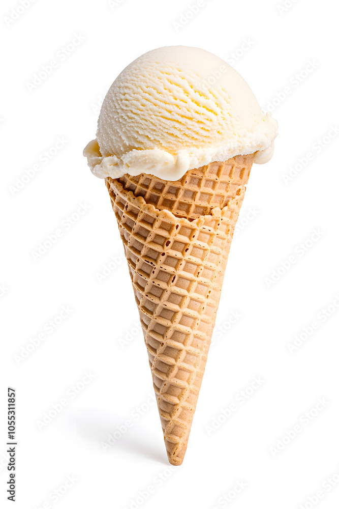 Ice cream scoops in a cone, isolated on white background Ice cream scoops in a cone, isolated on white background