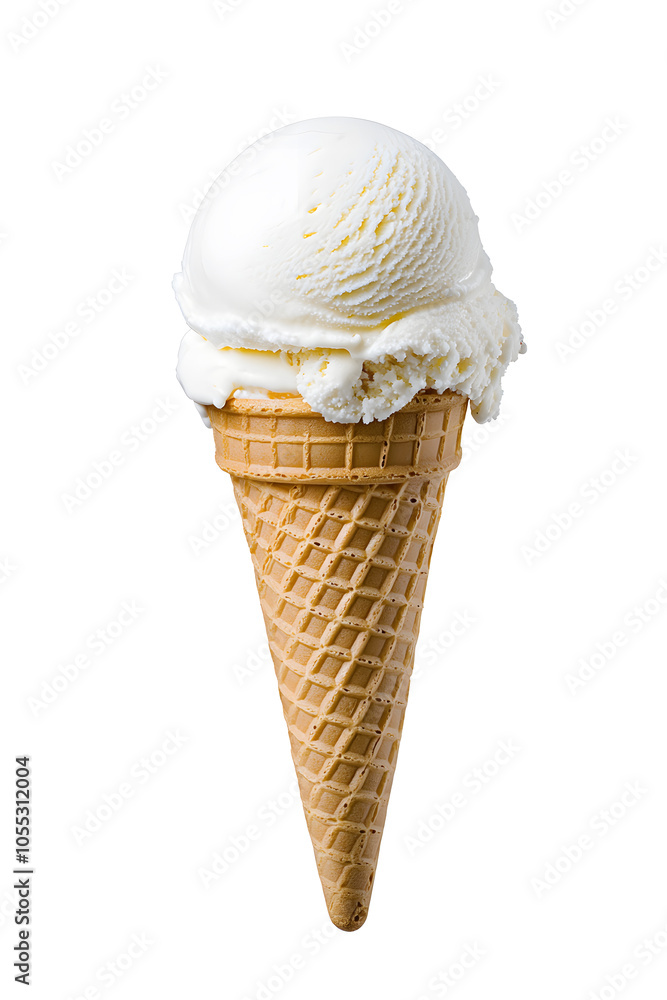 Ice cream scoops in a cone, isolated on white background Ice cream scoops in a cone, isolated on white background