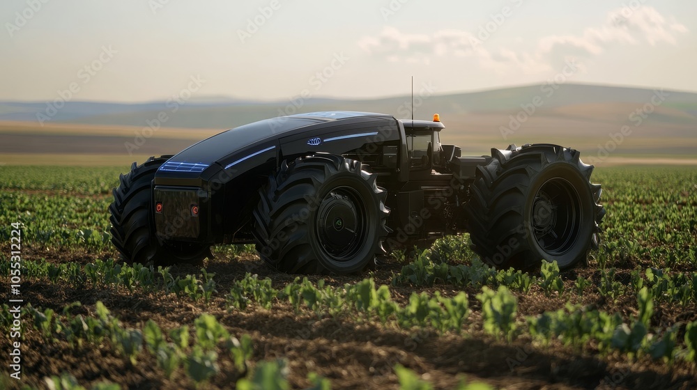Modern tractor fueled by hydrogen, operating on farmland, highlighting sustainable agriculture technology