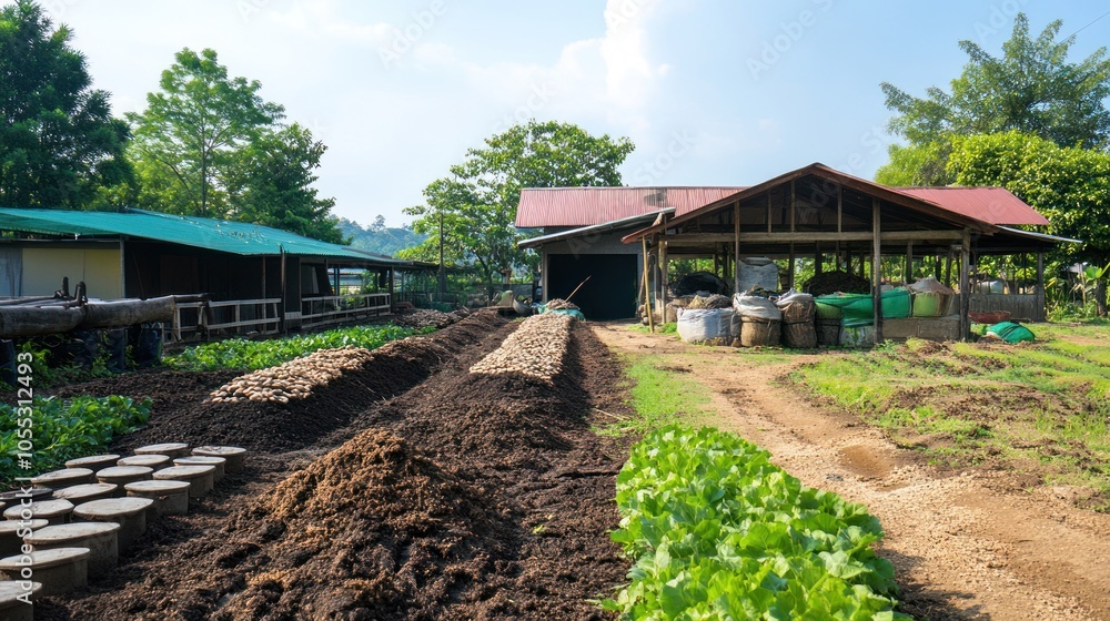 Organic fertilizer production in Thailand, with composting methods displayed on a farm.