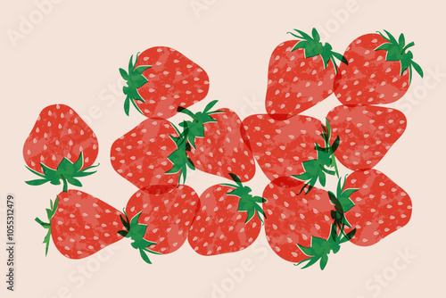 Strawberries colorful wallpaper print background. Fruit illustration isolated on background. Greeting card background with strawberries for your design