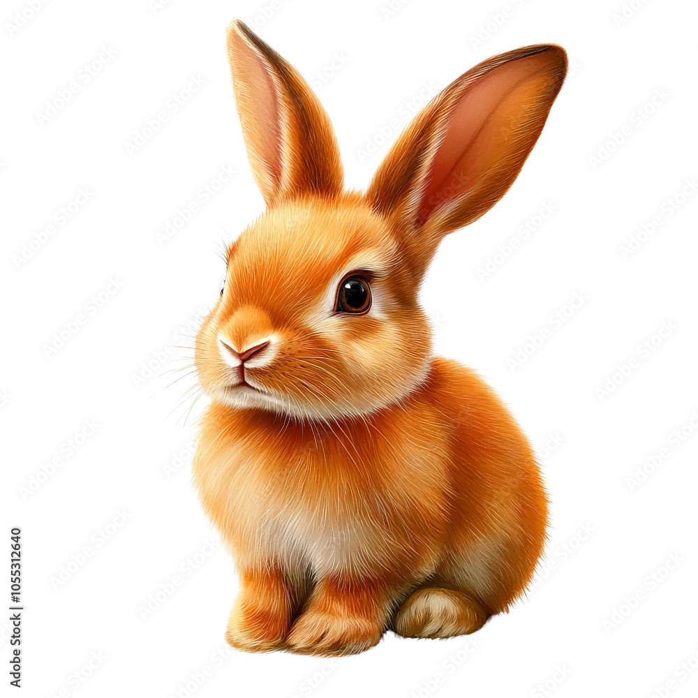Obraz premium Cute orange rabbit sitting, on transparent background.