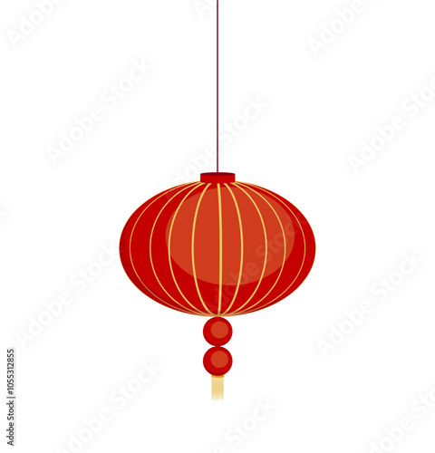 Red chinese paper lantern on a rope. Vector element for design of greeting card, banner, scrapbooking, sticker.