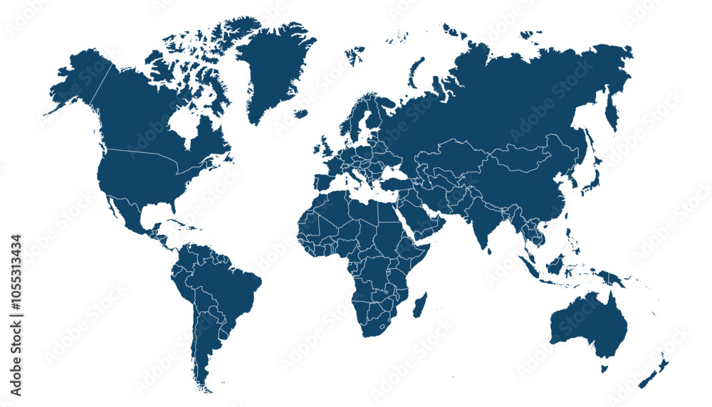 Obraz premium World map. Blue modern vector map. Silhouette map.