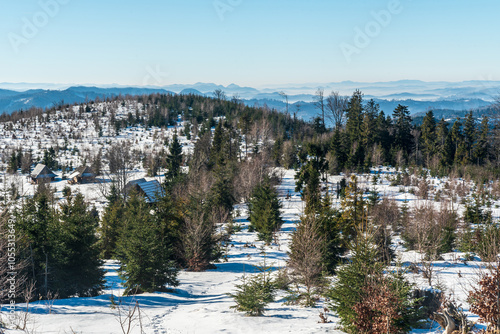 View above Bryzgalky in winter Kysucke Beskydy mountains in Slovakia photo