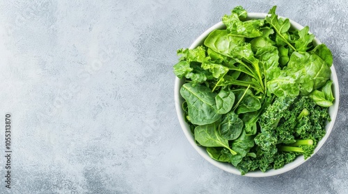 Mixed supergreens including kale, spinach, and chard in a bowl, vegan ingredients, detoxifying plantbased meal concept photo