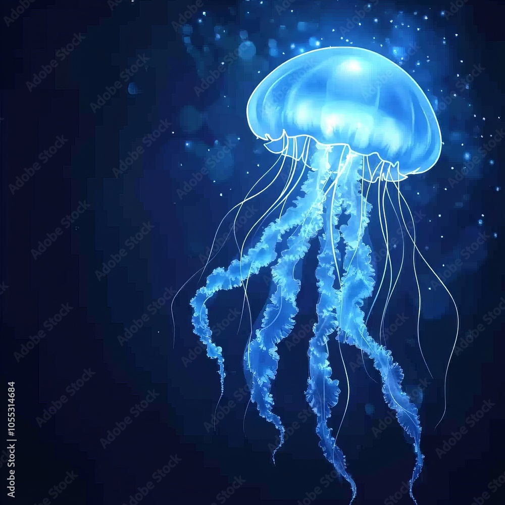 Bioluminescent Jellyfish, Deep Sea Creature, Underwater Photography On Black Background Bioluminescent Jellyfish, Deep Sea Creature, Underwater Photography On Black Background