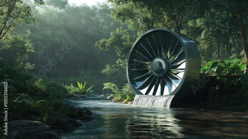 Small river turbine generating eco-friendly power, designed for remote locations.