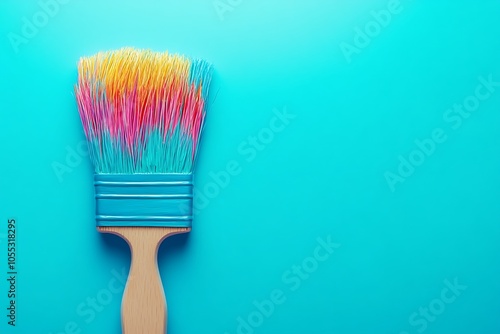 Colorful Paintbrush on a Blue Background photo