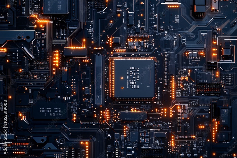Close Up of a Circuit Board with Glowing Components Close Up of a Circuit Board with Glowing Components