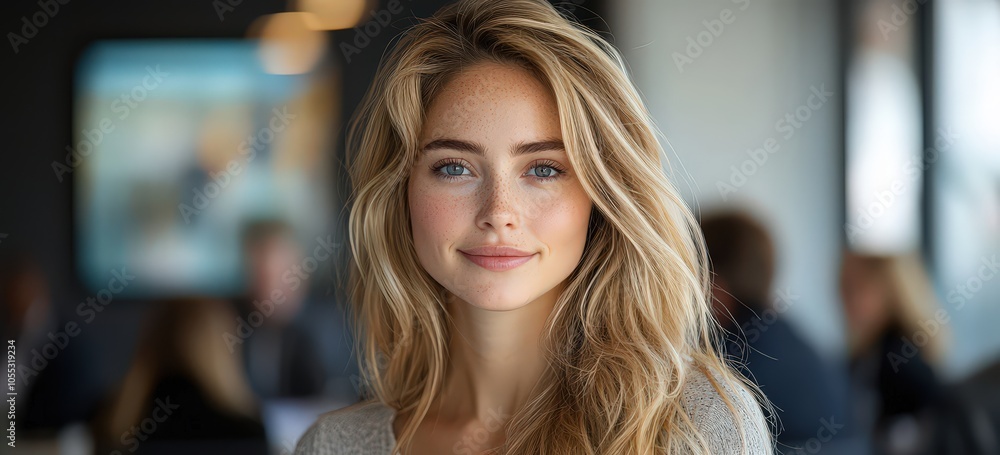 elegant blonde woman in her late thirties with a slight smile, sitting at the boardroom table elegant blonde woman in her late thirties with a slight smile, sitting at the boardroom table