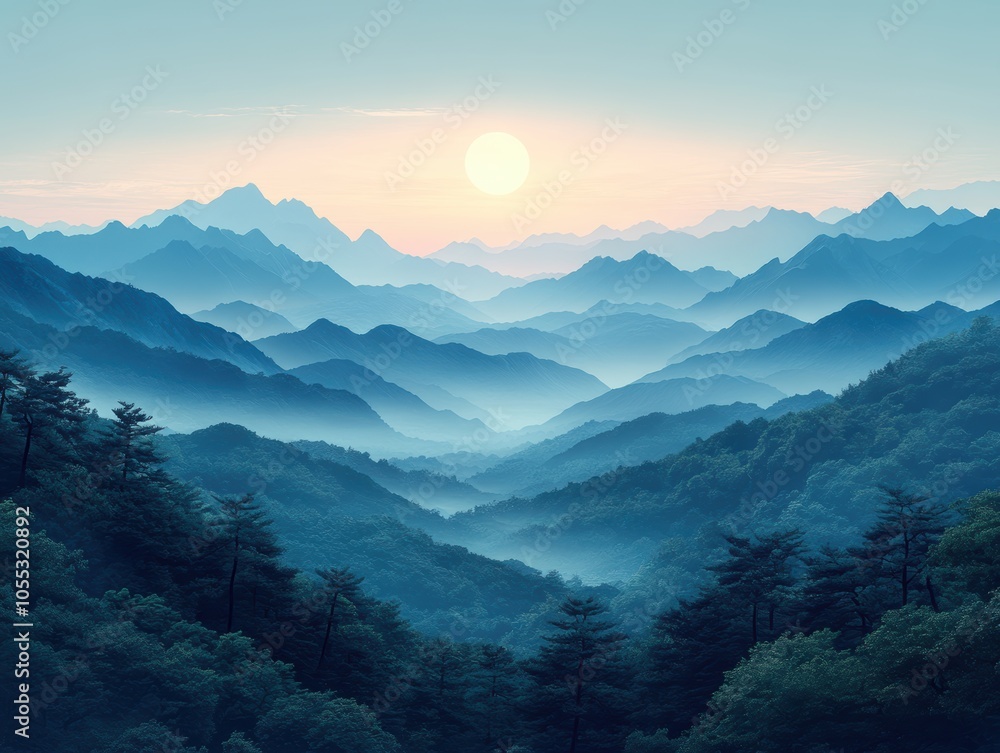 Mountain silhouettes rising boldly, layers of peaks against a vibrant sky, evoking a sense of tranquility and majesty in nature. Mountain silhouettes rising boldly, layers of peaks against a vibrant sky, evoking a sense of tranquility and majesty in nature.