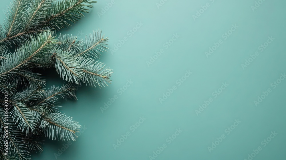 Christmas banner fir tree twigs on light blue background Christmas banner fir tree twigs on light blue background