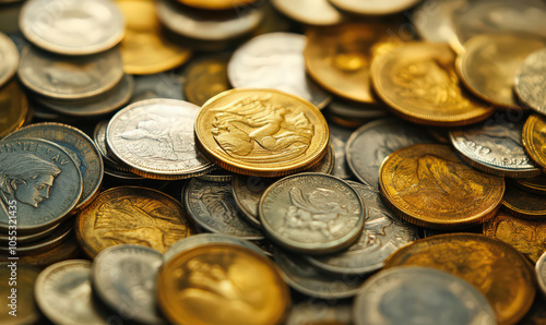 close up of pile of gold and silver coins