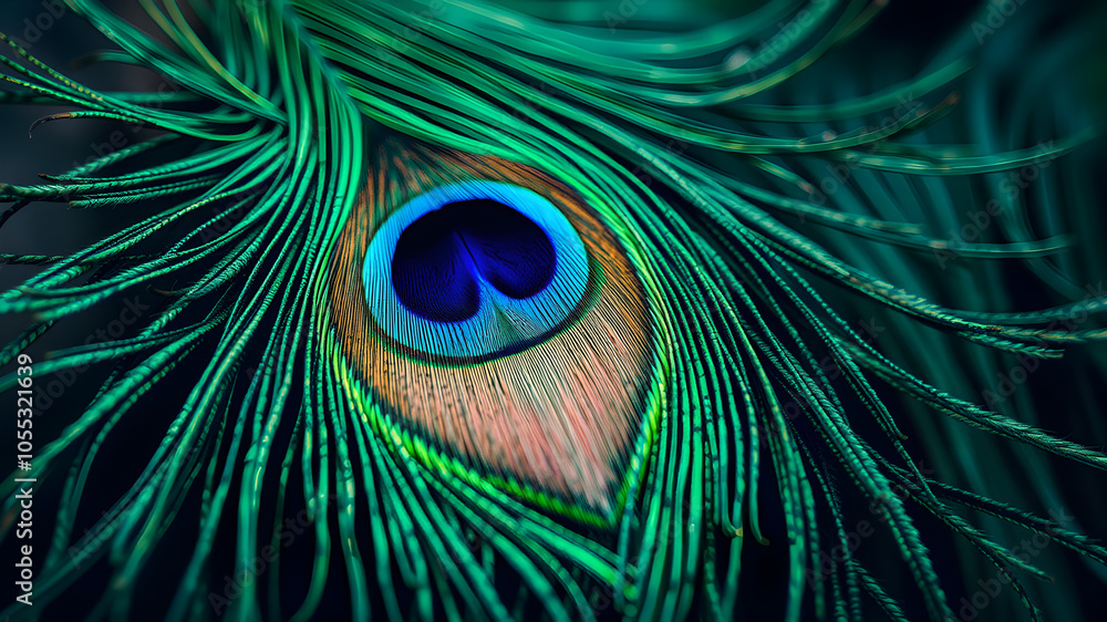 Fototapeta premium Peacock feather close up illustration. Generative AI