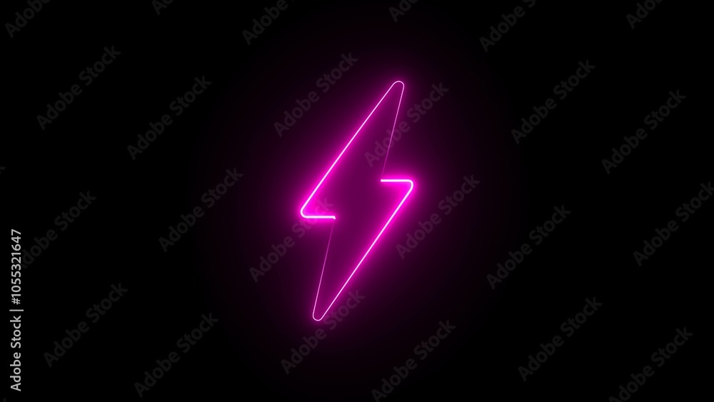 Neon battery charging sign with power illumination. red electric lightning on black background. Neon battery charging sign with power illumination. red electric lightning on black background.