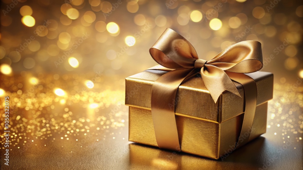 Elegant Gift Box on Gold Background for Celebrations, High Depth of Field, Wrapping, Bow, Texture, Holiday, Surprise, Present, Festive, Luxury, Celebration, Special Occasion, Gift Giving Elegant Gift Box on Gold Background for Celebrations, High Depth of Field, Wrapping, Bow, Texture, Holiday, Surprise, Present, Festive, Luxury, Celebration, Special Occasion, Gift Giving