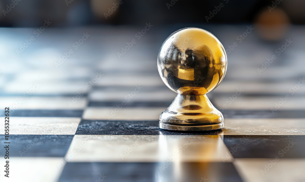 golden chess piece stands alone on checkered board, symbol of strategy and power golden chess piece stands alone on checkered board, symbol of strategy and power