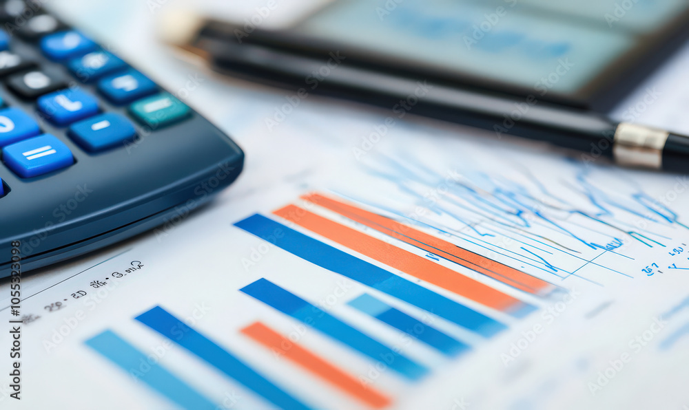 close up shot of calculator, pen, and graph displaying financial data close up shot of calculator, pen, and graph displaying financial data