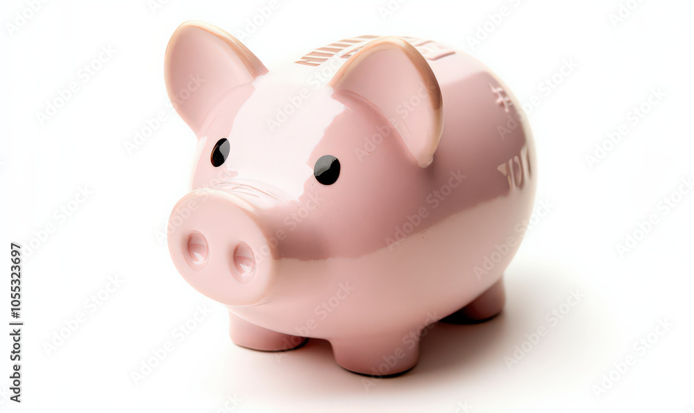 pink piggy bank sits on white background. Its cute and friendly way to save money pink piggy bank sits on white background. Its cute and friendly way to save money