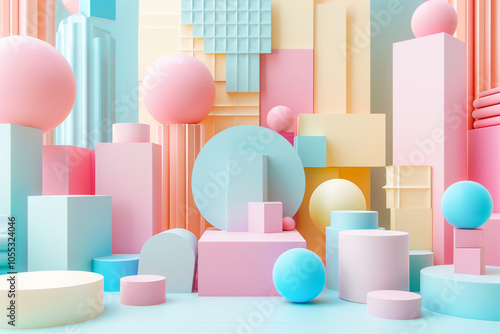 3D geometric shapes in pastel colors with negative space, perfect for banners, social media backgrounds, website headers, presentations, or digital ads