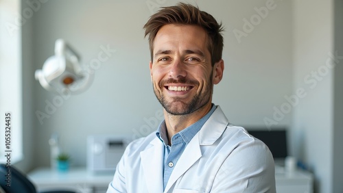 Confident Dentist Smiling in a Modern Office Environment