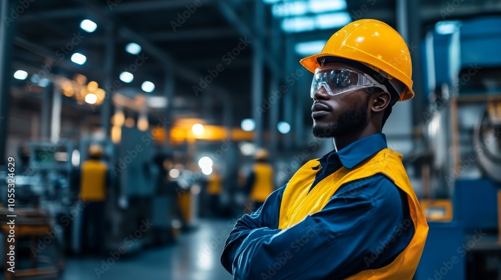Confident Industrial Worker in Factory Setting Confident Industrial Worker in Factory Setting