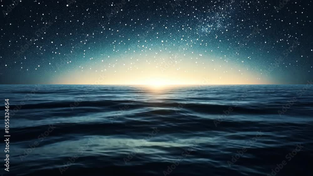 A starry night sky over a calm ocean during the early hours of the morning A starry night sky over a calm ocean during the early hours of the morning