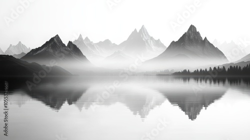 Mountain silhouettes mirrored in a tranquil lake at dusk, creating a serene and captivating landscape scene.