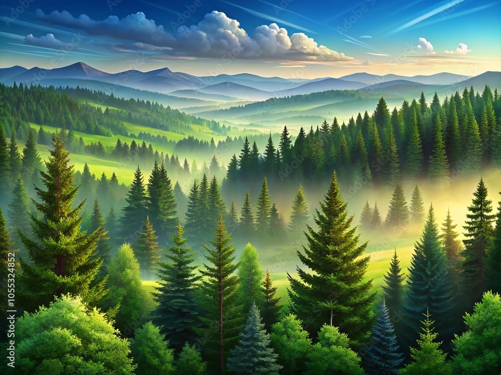 Fototapeta premium Enchanting Black Forest Landscape Banner with Spruce and Fir Trees - Panoramic Green Silhouette for Nature Lovers and Outdoor Enthusiasts