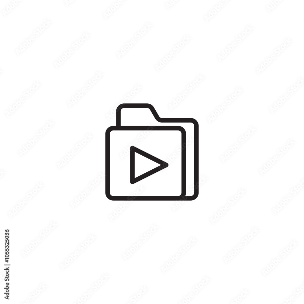 An icon representing a media library, video files, or a collection of videos. The folder icon and play button symbolize a collection of video content. Editable icon. An icon representing a media library, video files, or a collection of videos. The folder icon and play button symbolize a collection of video content. Editable icon.
