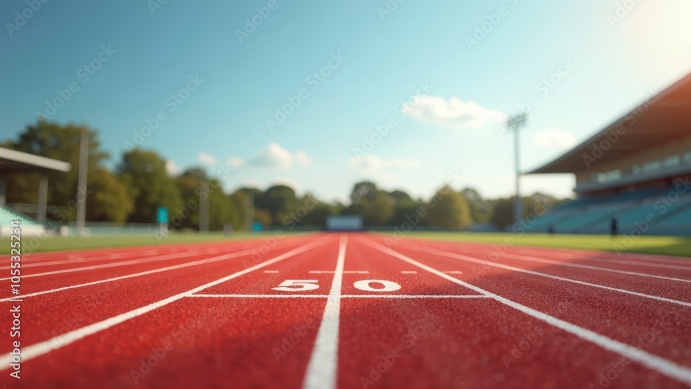 Fototapeta premium 50-Meter Running Track Focused on the Finish Line with Copyspace