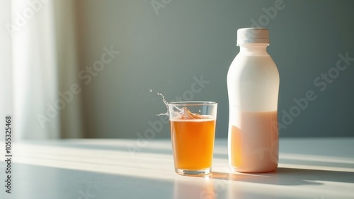 Refreshing Drink Splash - Professional Shaker Bottle and Glass on Table